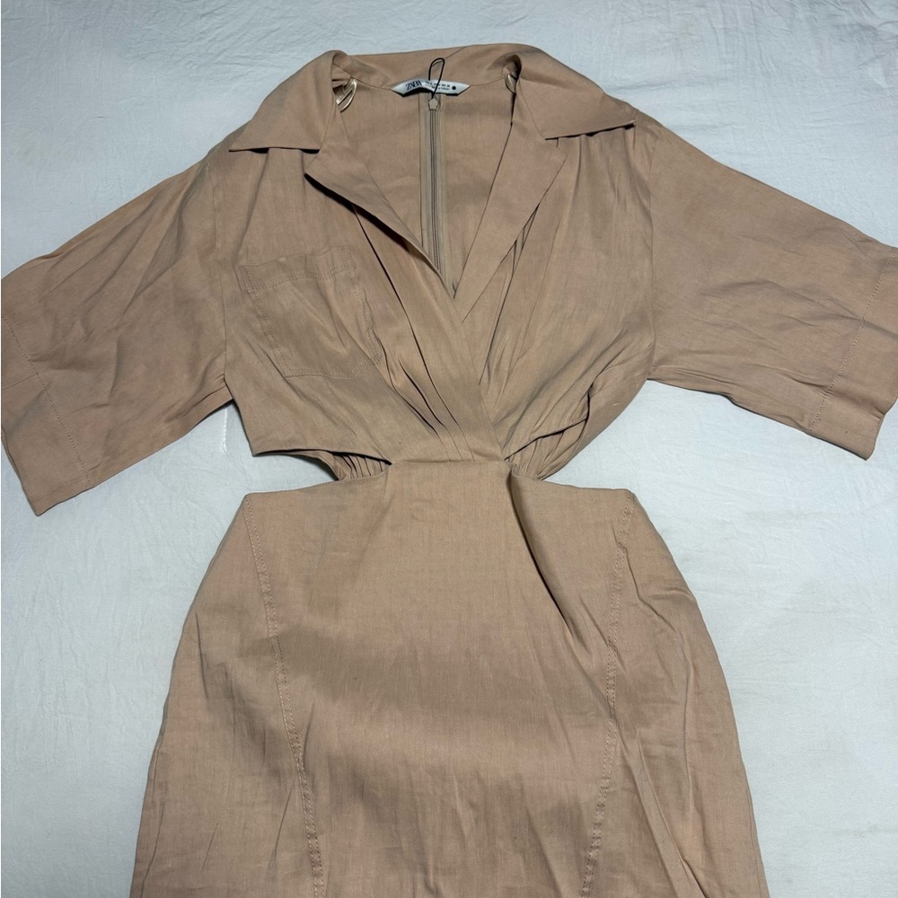 Zara Beige Dress with Zip Detail